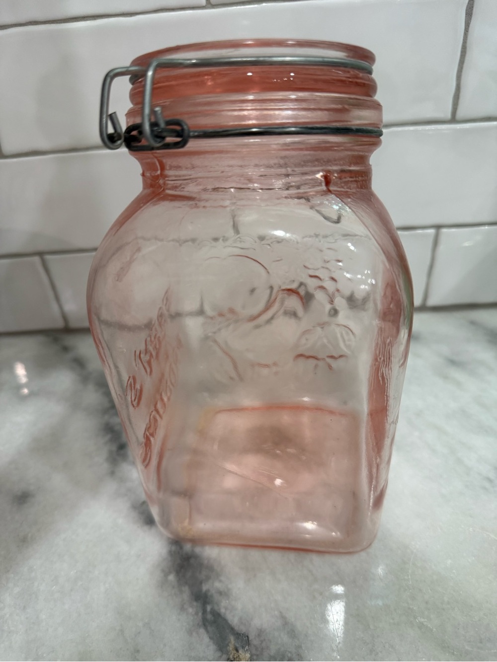 Pink Glass Italian Jar, Bale Wire Slanted Clamp Lid Jar - Picture 5 of 10
